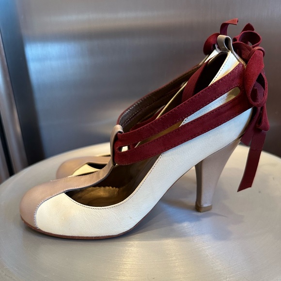 Handmade Marcello Toshi Cream Gold Leather with Velvet Maroon Ties size 7 - Picture 4 of 13